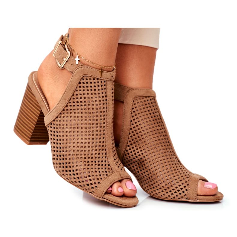 FB1 Bottes Ajourées Femme Peep Toe Beige Paradise