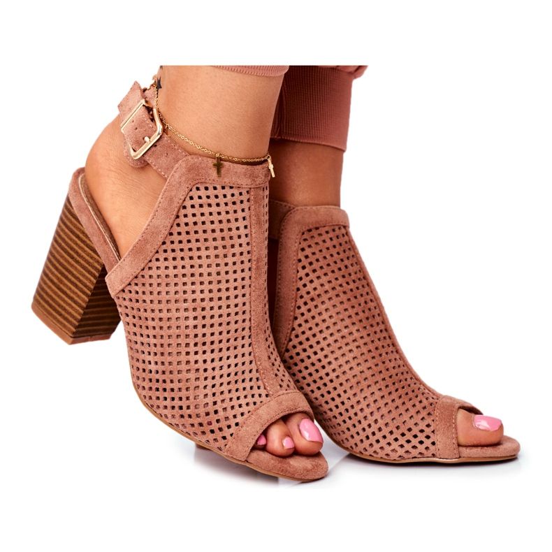 FB1 Bottes ajourées pour femmes Peep Toe Pink Paradise beige rose