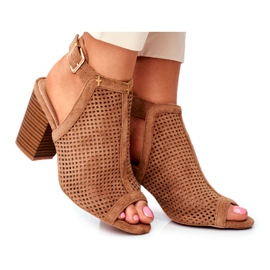 FB1 Bottes Ajourées Femme Peep Toe Camel Paradise brun