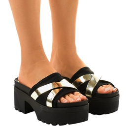 Pantoufles noires à talon CL-3A309-42 jaune