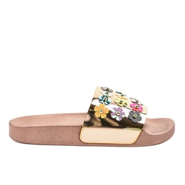 Chaussons en or rose avec fleurs D7659-2 jaune