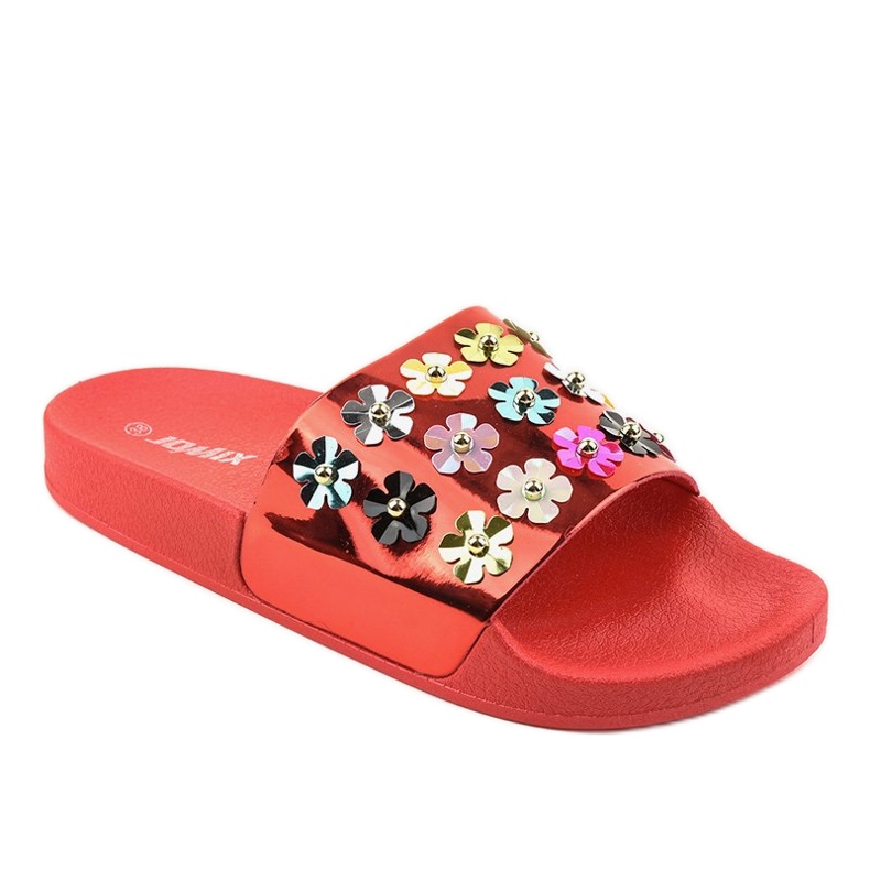 Tongs rouges à fleurs D7659-4