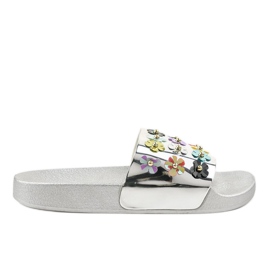 Chaussons argentés à fleurs D7659-3 gris Chaussons argentés à fleurs D7659-3 gris