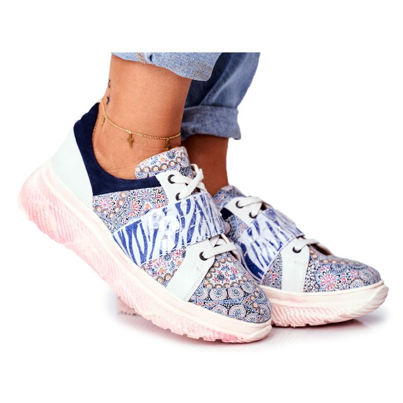 Chaussures de sport Baskets en cuir pour femmes Maciejka 04448-27 brun bleu marin