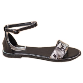 Goodin Sandales plates à imprimé serpent le noir Goodin Sandales plates à imprimé serpent le noir