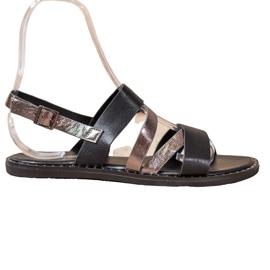 Goodin Sandales confortables en cuir écologique noir