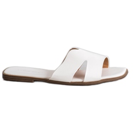 SHELOVET Pantoufles classiques en cuir écologique blanc