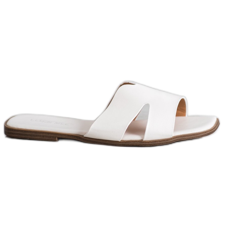 SHELOVET Pantoufles classiques en cuir écologique blanche