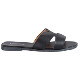 SHELOVET Pantoufles classiques en cuir écologique noir