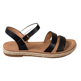 SHELOVET Sandales en cuir écologique tressé noir