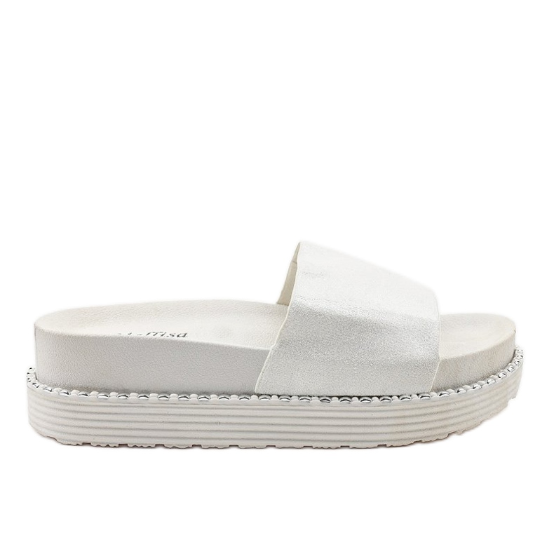 Chaussons blancs sur semelle épaisse, daim brocart TL3808 blanche
