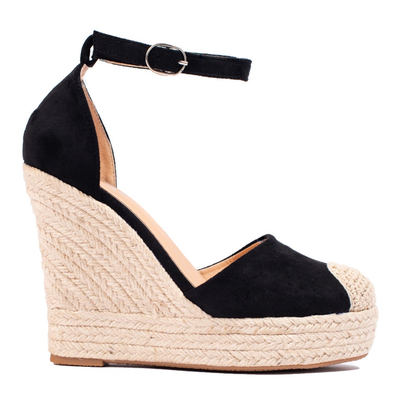 SHELOVET Espadrilles compensées élégantes le noir