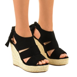 Sandales compensées espadrilles noires 77-77