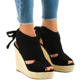 Sandales compensées espadrilles noires 77-20