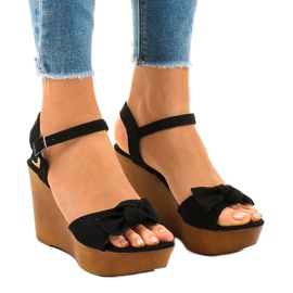 Sandales compensées en daim noir HY8542 le noir