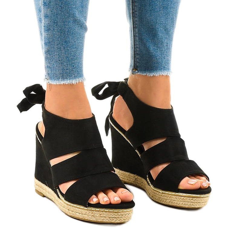 Sandales compensées espadrilles noires 66-358 le noir