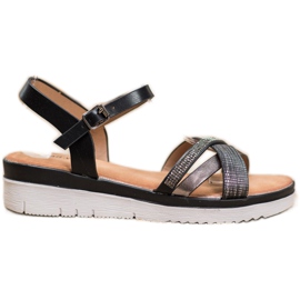 Small Swan Sandales confortables avec zircone cubique le noir