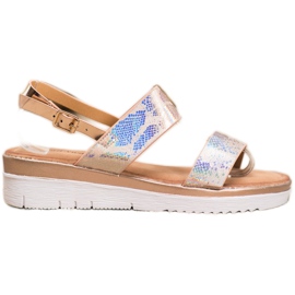 Small Swan Sandales confortables avec effet holo multicolore d'or