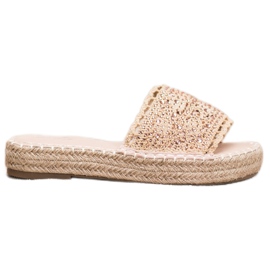 Small Swan Pantoufles Avec Cristaux beige multicolore doré