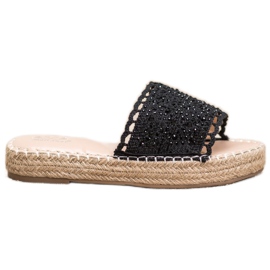 Small Swan Pantoufles Avec Cristaux le noir