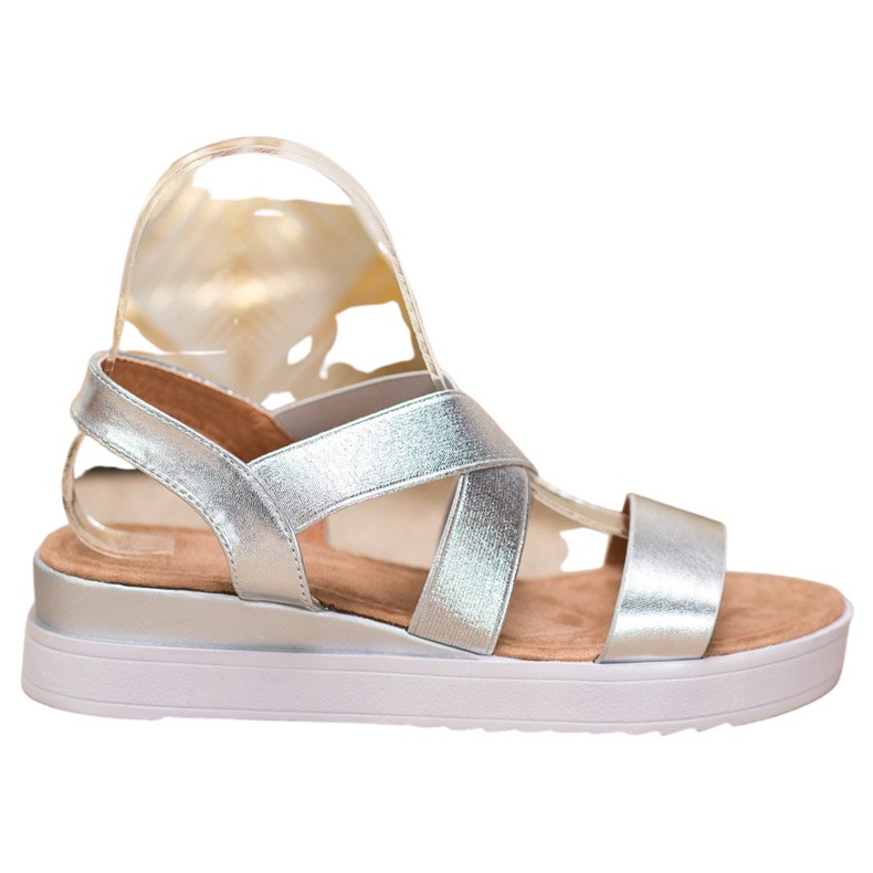 SHELOVET Sandales argentées avec élastiques gris