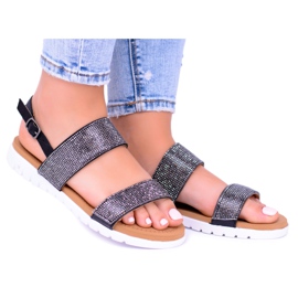 Sandales noires pour femmes Lu Boo avec zircon cubique parfait le noir