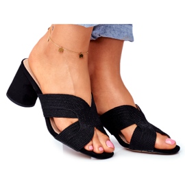 S.Barski Pantoufles Femme Sur Talon Slip Noir Invité