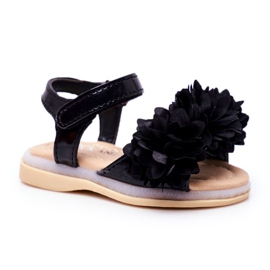 FRROCK Sandales Enfant Avec Velcro Noir Brillant Milena