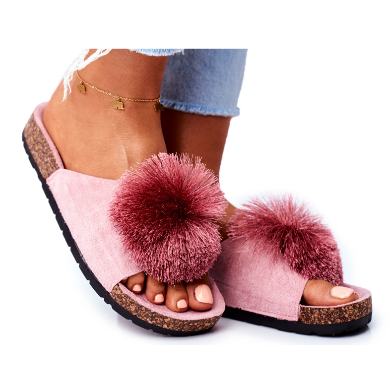 MSMG Chaussons Femme Pompon Rose Galaxo