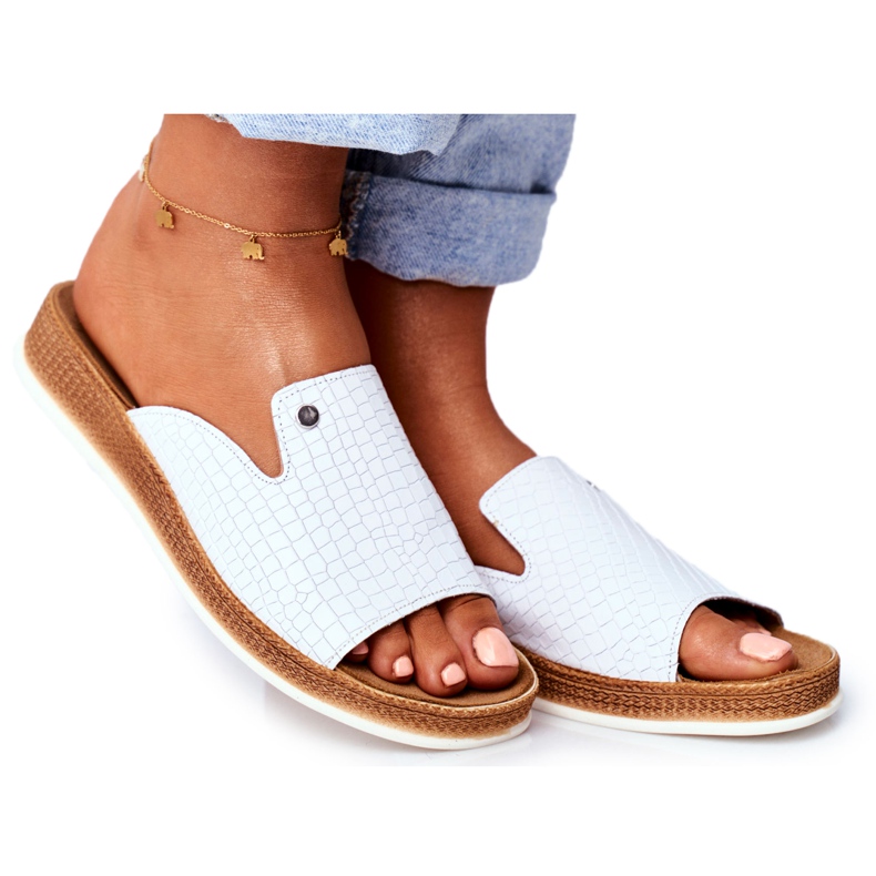 Chaussons Femme Cuir Élégant Blanc Nicole 2495 Pompey blanche