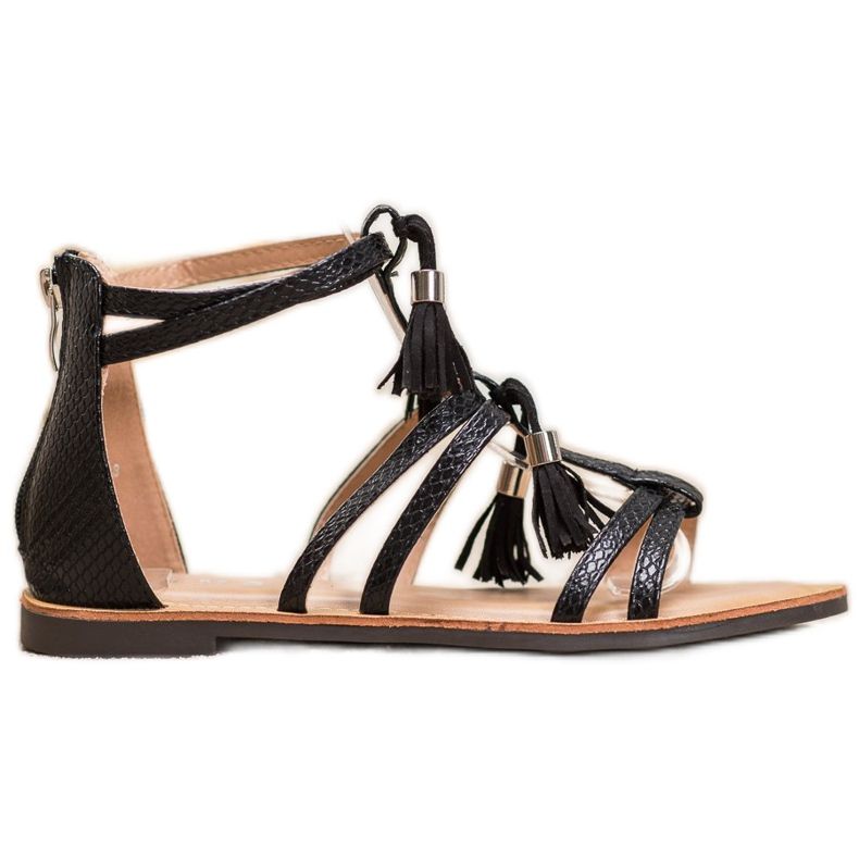 SHELOVET Sandales noires à franges le noir