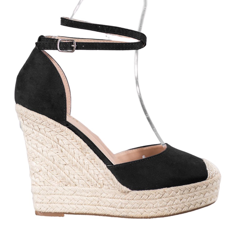 SHELOVET Espadrilles Hautes Sur Le Compensé le noir SHELOVET Espadrilles Hautes Sur Le Compensé le noir
