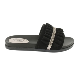 Filippo Les tongs noirs avec des volants et des zircons le noir