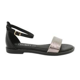 Sandales en cuir Filippo DS1285 / 20 BK SI le noir multicolore gris