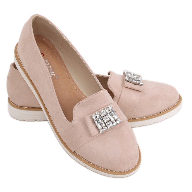 Mocassins en daim beige pastel T245 Beige