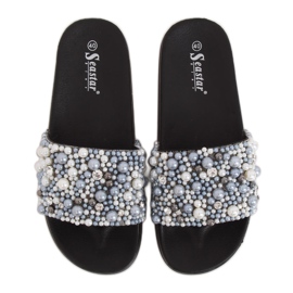 Noir BG66 Chaussons noirs avec perles
