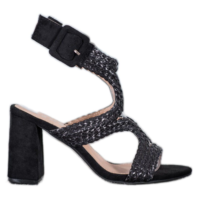 SHELOVET Sandales tressées sur un bar le noir SHELOVET Sandales tressées sur un bar le noir