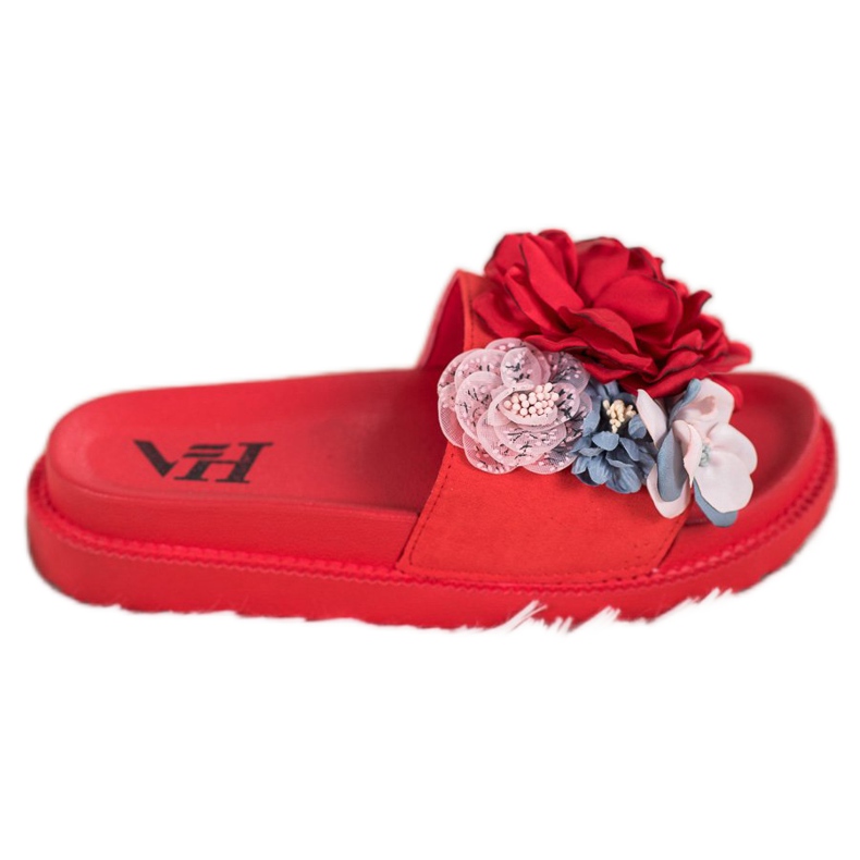 SHELOVET Pantoufles En Daim Avec Fleurs rouge
