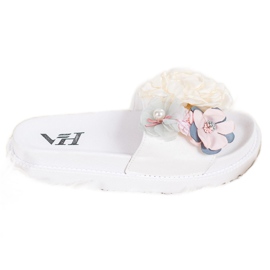 SHELOVET Pantoufles En Daim Avec Fleurs blanche