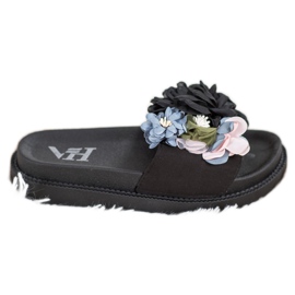 SHELOVET Pantoufles En Daim Avec Fleurs le noir