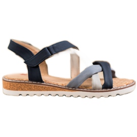 Kylie Sandales Avec Velcro bleu marine bleu