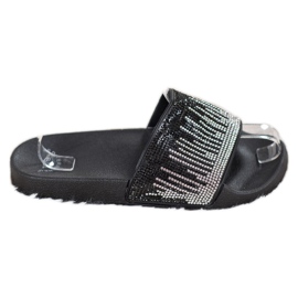 SHELOVET Pantoufles confortables avec zircone cubique le noir