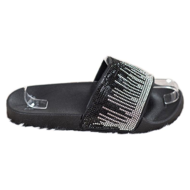 SHELOVET Pantoufles confortables avec zircone cubique le noir