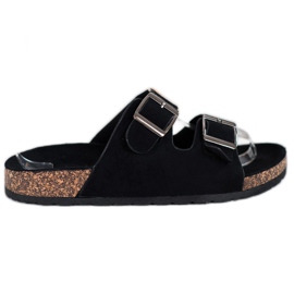 Queentina Pantoufles confortables avec boucle noir