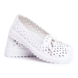 S.Barski Mocassins Femme, Cuir Ajouré LR71515 Blanc Murrieta