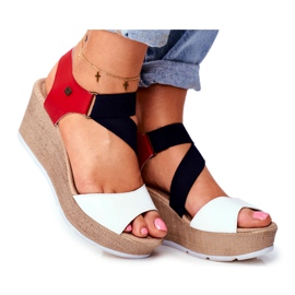 Sandales pour femmes sur compensées Big Star Slip-On FF276014 blanc rouge bleu marine