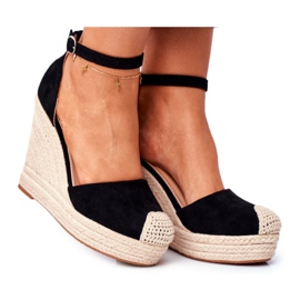 MSMG Sandales Pour Femmes On A Wedge Lin Noir Avocat