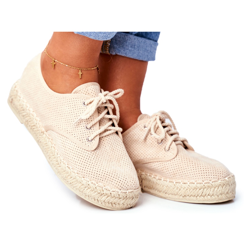 MSMG Espadrilles Femme Sur Plateforme En Lin Beige Sonya