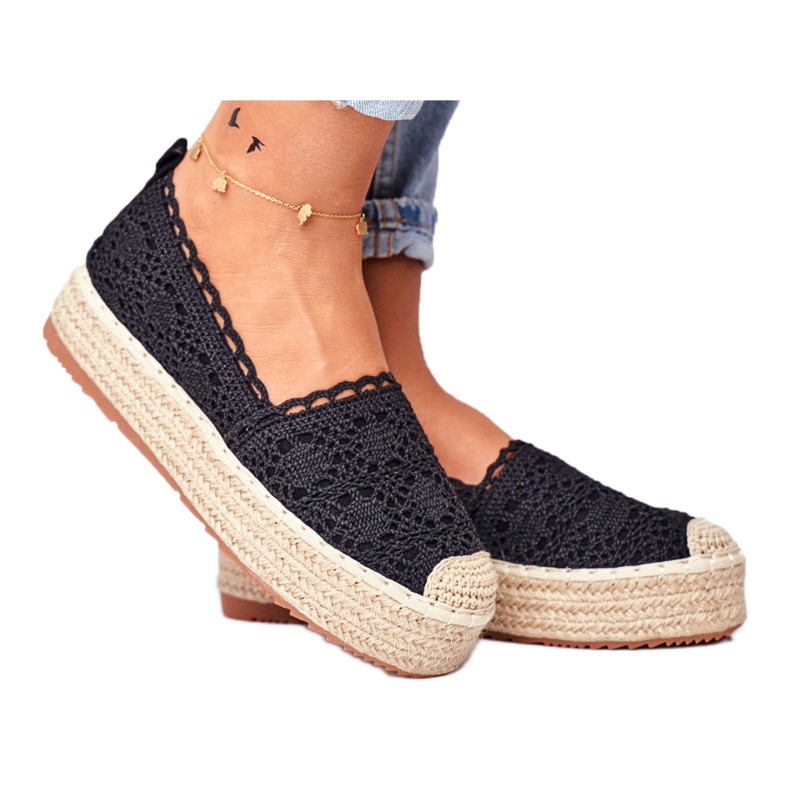 ADY Espadrilles Femme Dentelle Noir Desante Plateforme brun