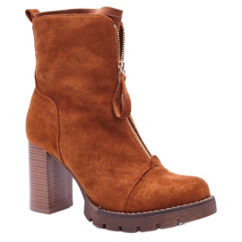 FRERY Boots femme à talon Camel Frann brun